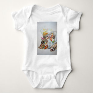 Cute Tabby Cat Babies Watercolour art All In One Baby Bodysuit
