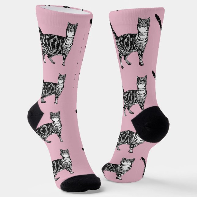 Cute Tabby Cat Baby Pink Cats Pet Socks (Angled)