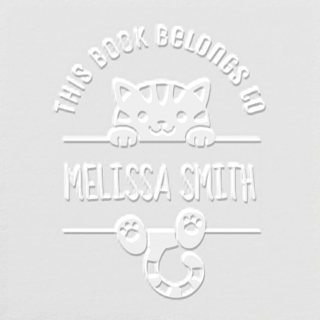 Cute Tabby Cat Bookplate Book Belongs to Embosser (Design)