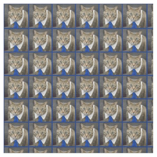 Cute Tabby Cat Brown Wearing Blue Tie Fabric