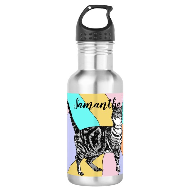 Cute Tabby Cat Cats Pets Girls Pastel Water Bottle (Front)