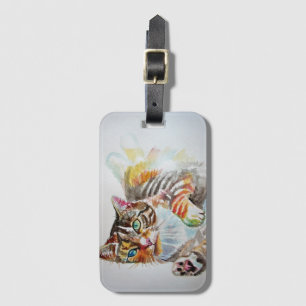 Cute Tabby Cat cats Watercolour Art Luggage Tag