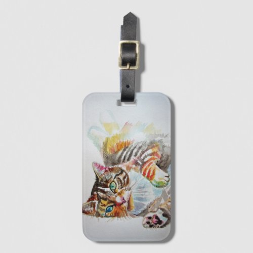 Cute Tabby Cat cats Watercolour Art Luggage Tag