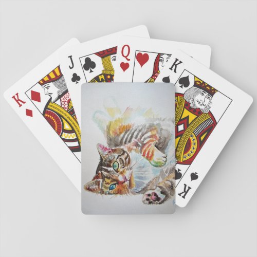 Cute Tabby Cat cats Watercolour Playing Cards Set