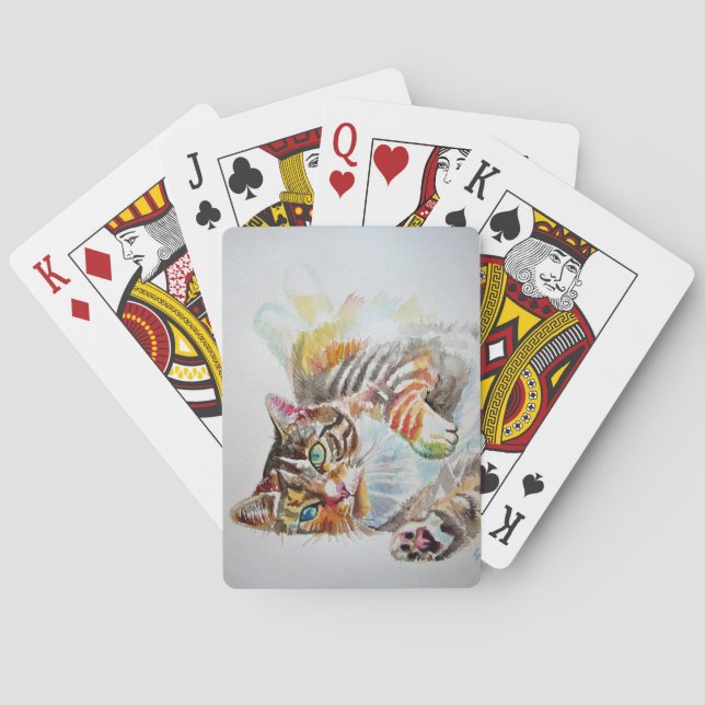 Cute Tabby Cat cats Watercolour Playing Cards Set (Back)