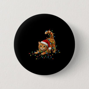 Cute Tabby Cat Christmas Funny Lights Xmas Cat In  Button