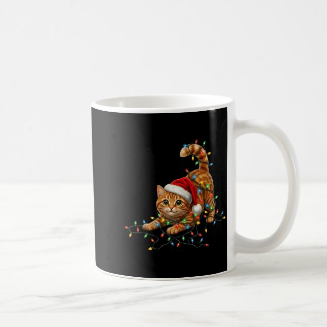 Cute Tabby Cat Christmas Funny Lights Xmas Cat In  Coffee Mug (Right)