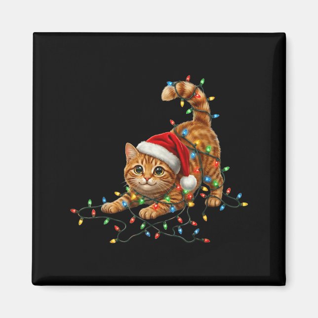 Cute Tabby Cat Christmas Funny Lights Xmas Cat In  Magnet (Front)