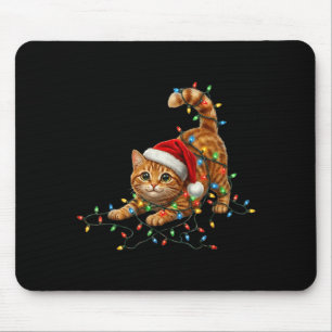 Cute Tabby Cat Christmas Funny Lights Xmas Cat In  Mouse Pad