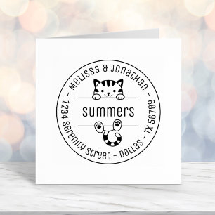 Cute Tabby Cat Couple Family Round Address Self-inking Stamp