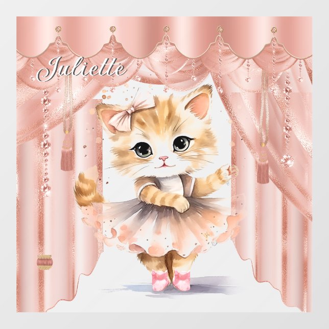 Cute Tabby Cat Dancing Ballerina Name Wall Decal (Front)
