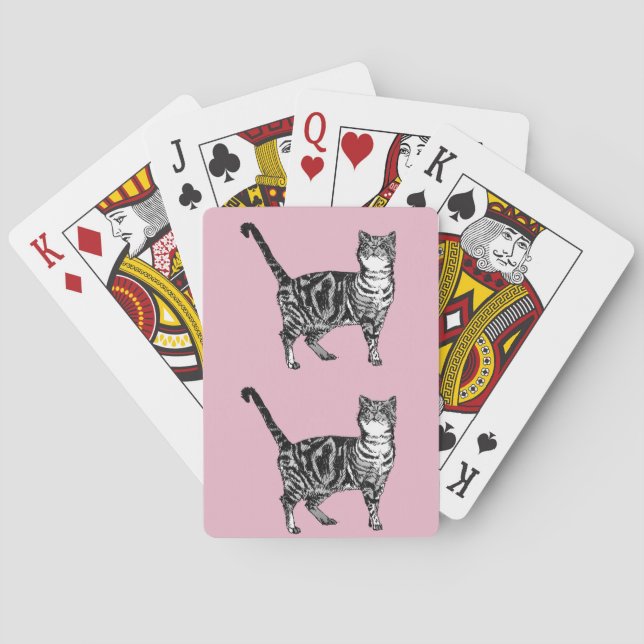 Cute Tabby Cat Drawing art Playing Cards Set (Back)