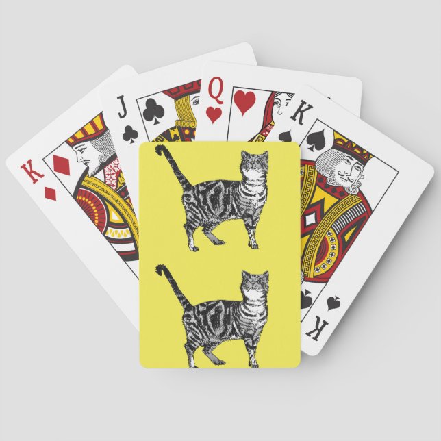 Cute Tabby Cat Drawing art Playing Cards Set (Back)