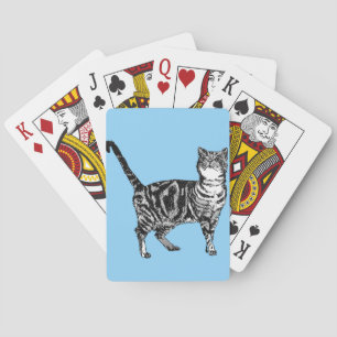 Cute Tabby Cat Drawing Blue Playing Cards Set