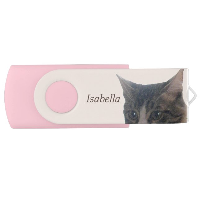 Cute tabby cat face on ivory flash drive (Front)