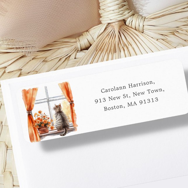 Cute Tabby Cat | Fall Autumnal Address  Label (Creator Uploaded)