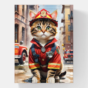 Cute Tabby Cat Firefighter Fireman Watercolor Paperweight