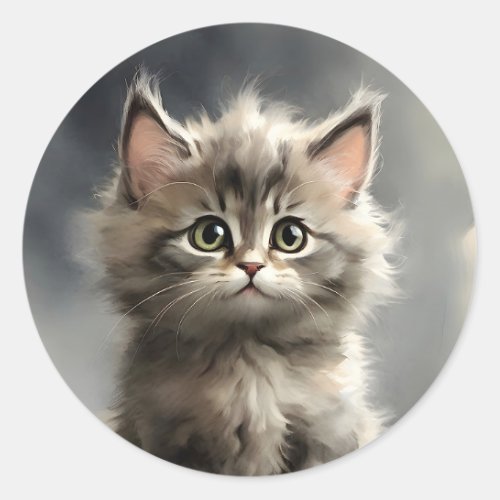 Cute Tabby Cat Green Eyes Portrait  Classic Round Sticker