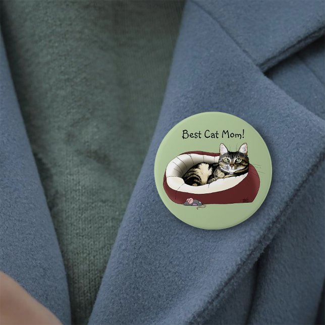 Cute Tabby Cat Green Mother’s Day Button (Creator Uploaded)