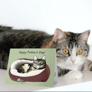Cute Tabby Cat Green Mother’s Day Card