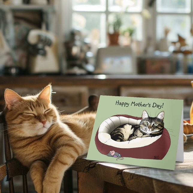 Cute Tabby Cat Green Mother’s Day Card (Creator Uploaded)