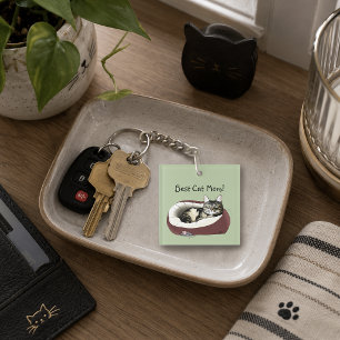 Cute Tabby Cat Green Mother’s Day Keychain
