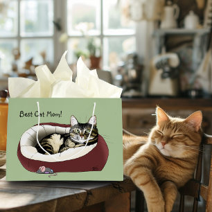 Cute Tabby Cat Green Mother’s Day Large Gift Bag