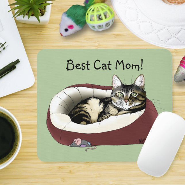 Cute Tabby Cat Green Mother’s Day Mouse Pad (Creator Uploaded)