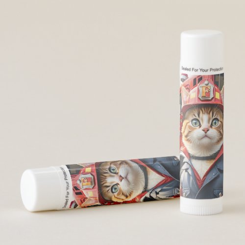 Cute Tabby Cat in Firefighter Uniform Watercolor Lip Balm