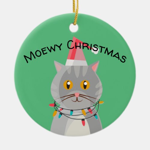 Cute Tabby Cat in Santa Hat Ceramic Ornament