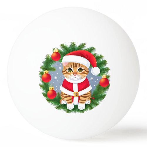 Cute Tabby Cat in Santa Outfit Ping Pong Ball
