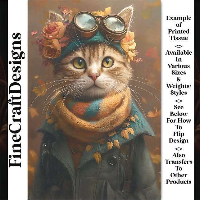Cute Tabby Cat In Scarf & Coat CD5 Decoupage Tissue Paper (Creator Uploaded)