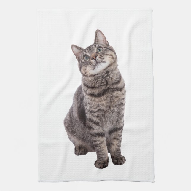 Cute Tabby Cat Kitchen Towel (Vertical)
