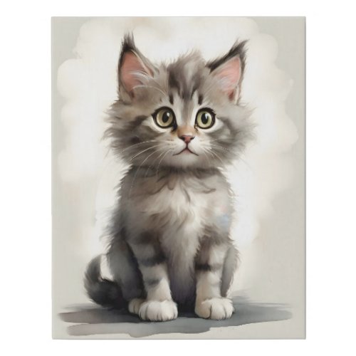 Cute Tabby Cat Kitten Portrait Faux Canvas Print