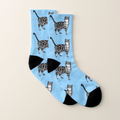 Cute Tabby Cat Light Blue Cats Pet Socks
