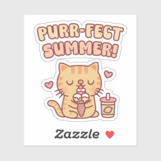 Cute Tabby Cat Loves Eating Ice Cream Sticker