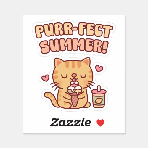 Cute Tabby Cat Loves Eating Ice Cream Sticker