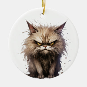 CUTE TABBY CAT MAKING AN ANGRY FACE CERAMIC ORNAMENT