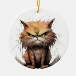 CUTE TABBY CAT MAKING AN ANGRY FACE CERAMIC ORNAMENT