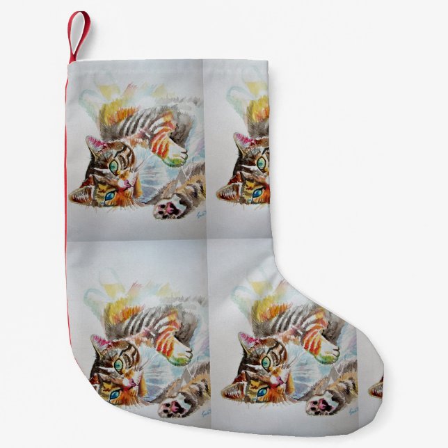 Cute Tabby Cat Merry Cats Christmas Stocking (Front)