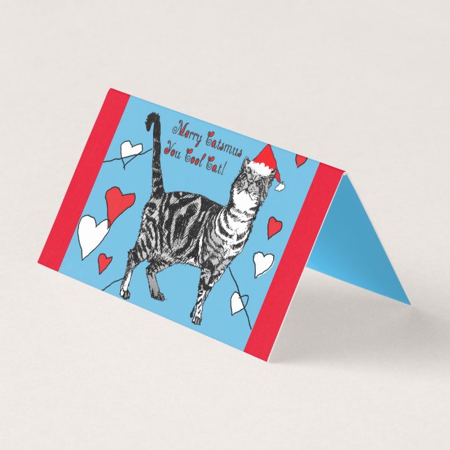 Cute Tabby Cat Merry Catsmus Christmas Card set (Front)