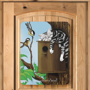 Cute Tabby Cat Napping Birdhouse Funny Door Sign