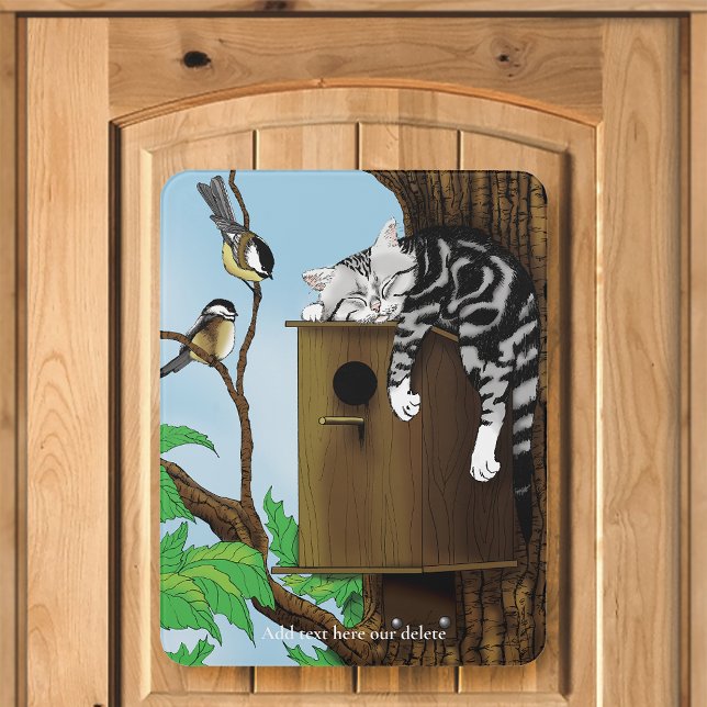 Cute Tabby Cat Napping Birdhouse Funny Door Sign (Creator Uploaded)