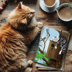 Cute Tabby Cat Napping Birdhouse Funny Notebook