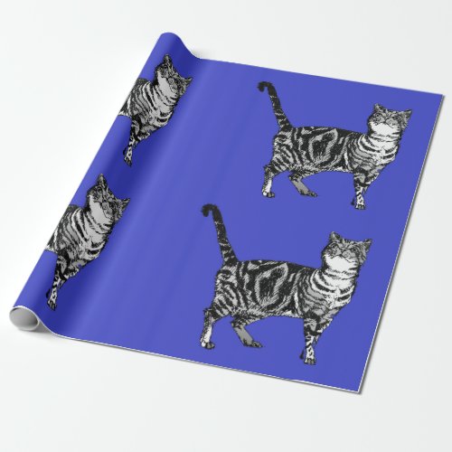 Cute Tabby Cat Navy Blue Colorful art Wrapping Wrapping Paper