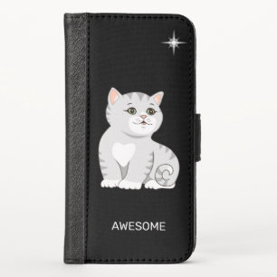 Cute Tabby Cat on Black iPhone Wallet Case