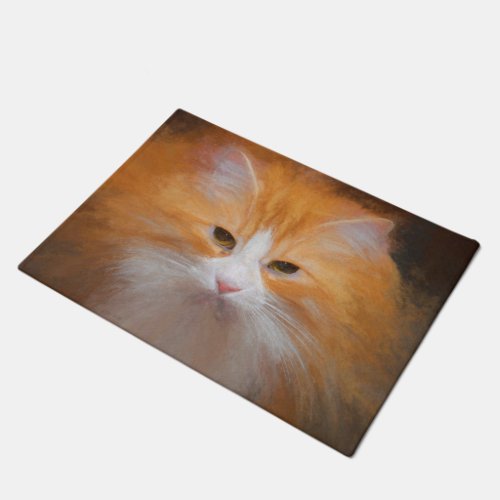 Cute Tabby Cat Orange White Fluffy Beautiful Doormat