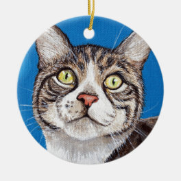 Cute Tabby Cat Painting Ceramic Ornament