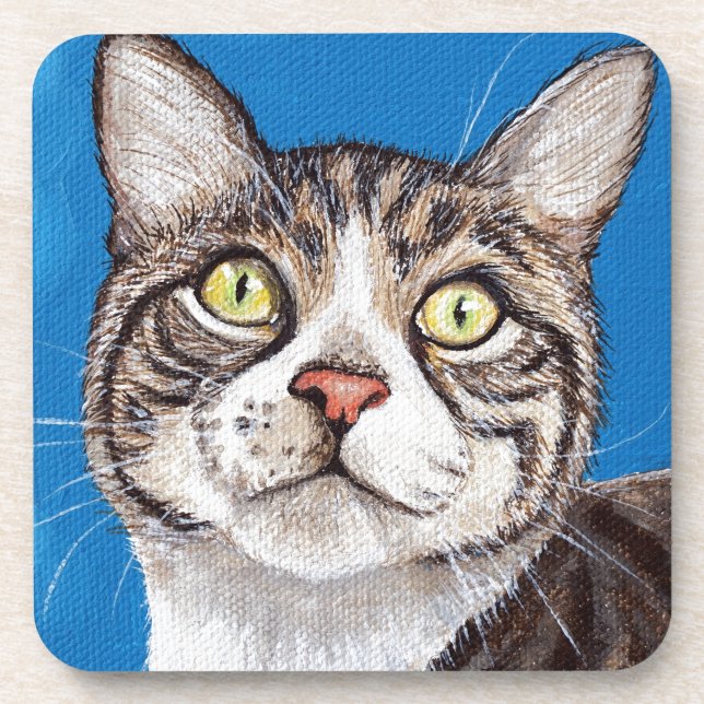 Cute Tabby Cat Painting Drink Coaster (Front)