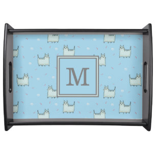 Cute Tabby Cat Pattern with Any Monogram Serving Tray